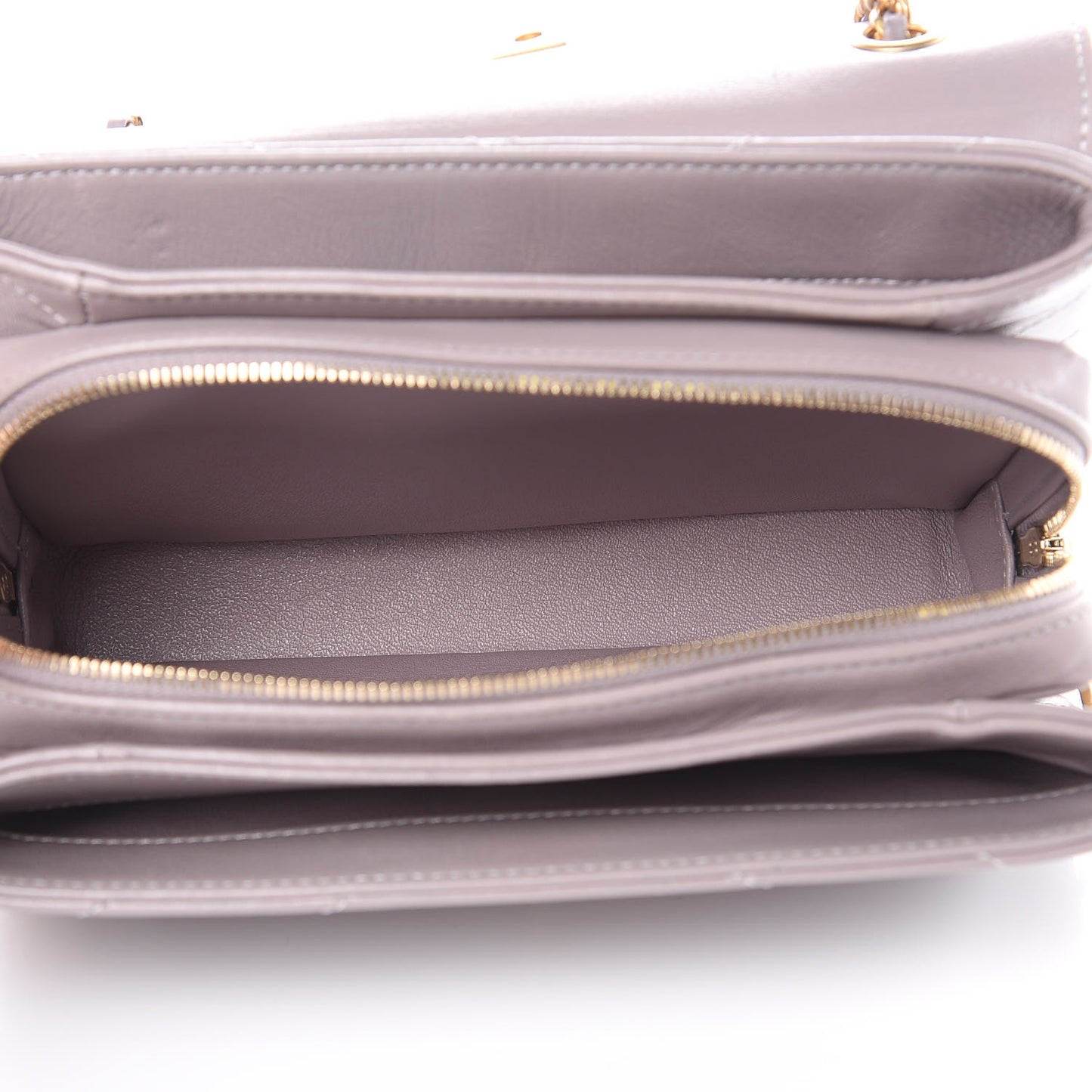 Lambskin Chevron Stitched Envelope Flap Light Grey