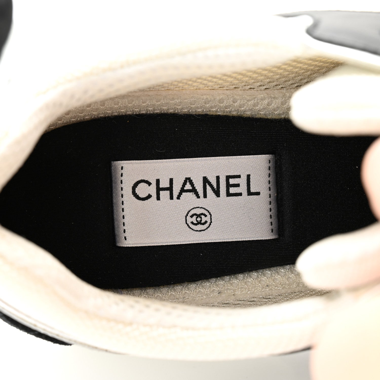 Chanel Mesh Suede Calfskin Grained Calfskin Womens CC Sneakers 40 Black White Silver 6 of 10