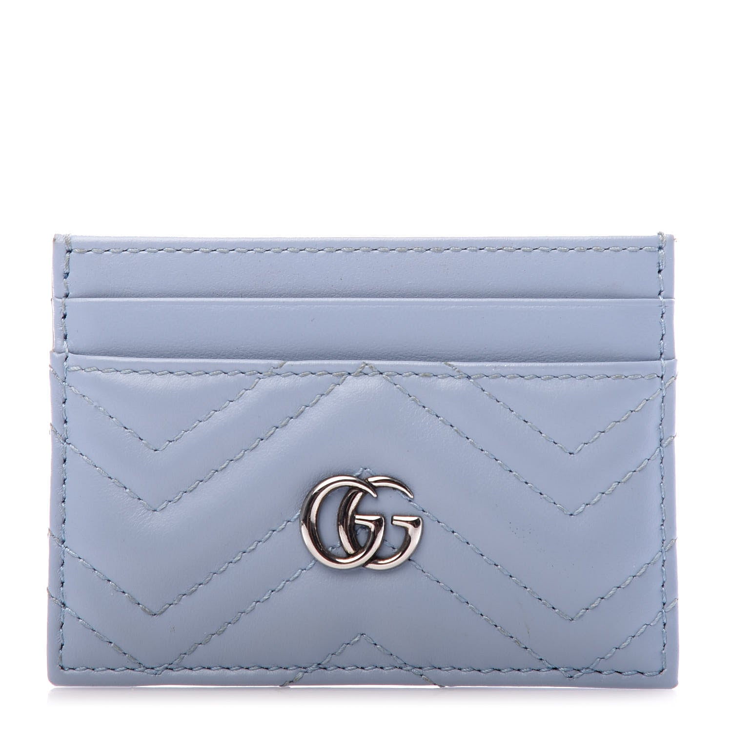 Gucci Calfskin Matelasse GG Marmont Card Holder Porcelain Light Blue 1 of 7