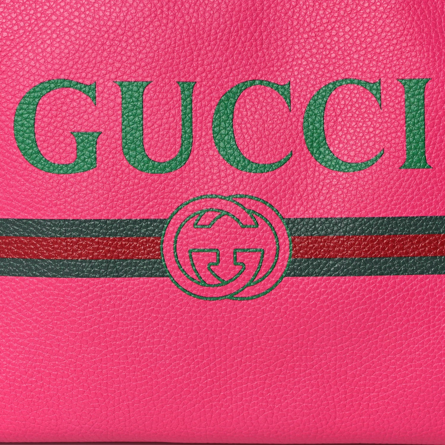 Gucci Pebbled Calfskin Medium Logo Portfolio Clutch Box Pink Green 8 of 11