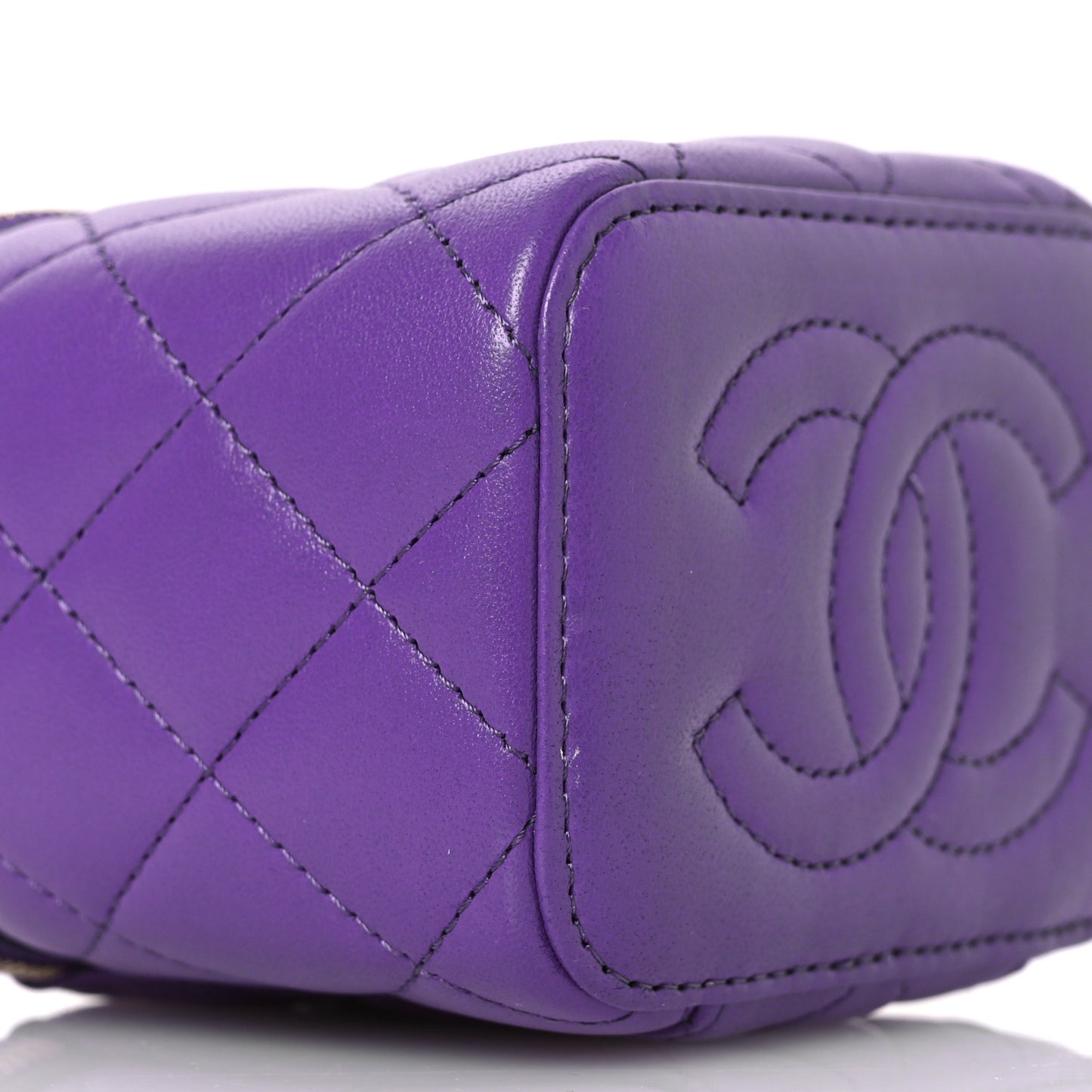 Lambskin Quilted Top Handle Mini Vanity Case With Chain Purple