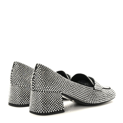Prada Satin Crystal Embellished Womens Metal Triangle Logo 50mm Loafers 37.5 Crystal 4 of 8