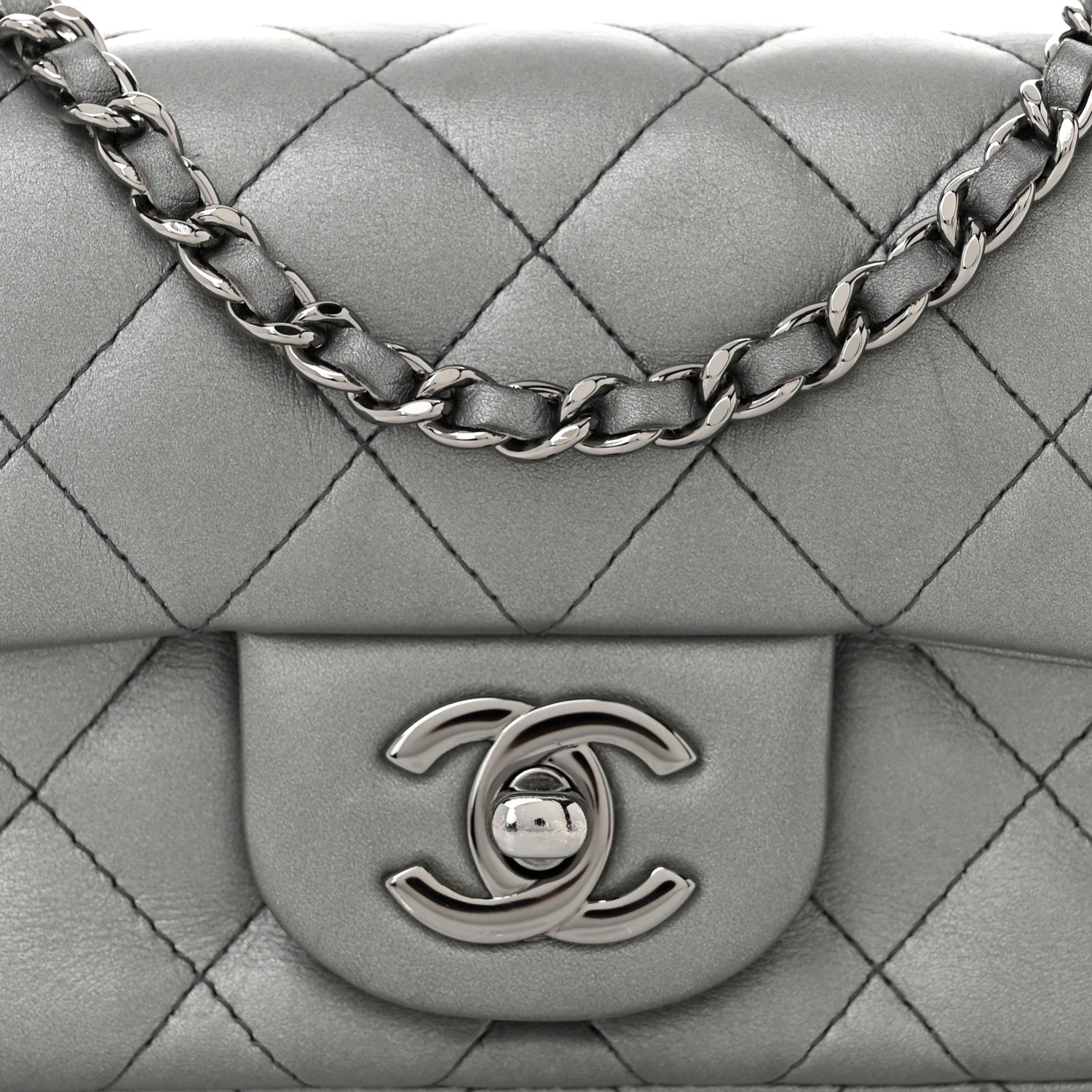 Chanel Metallic Lambskin Quilted Extra Mini Rectangular Flap Dark Silver 8 of 10