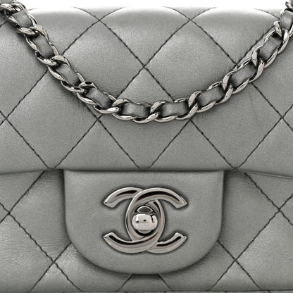 Chanel Metallic Lambskin Quilted Extra Mini Rectangular Flap Dark Silver 8 of 10