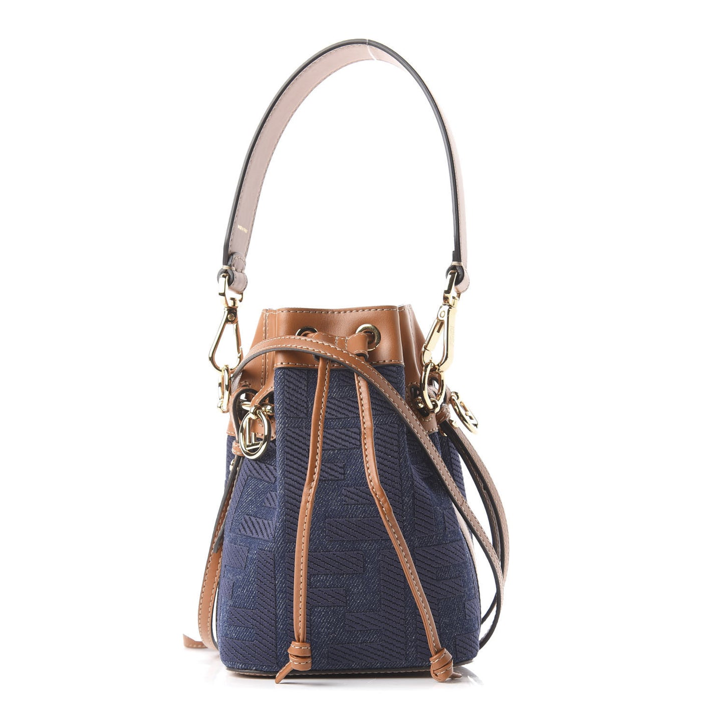 Denim Vitello King F is Fendi FF Embroidered Mini Mon Tresor Bucket Bag Blue Cuoio
