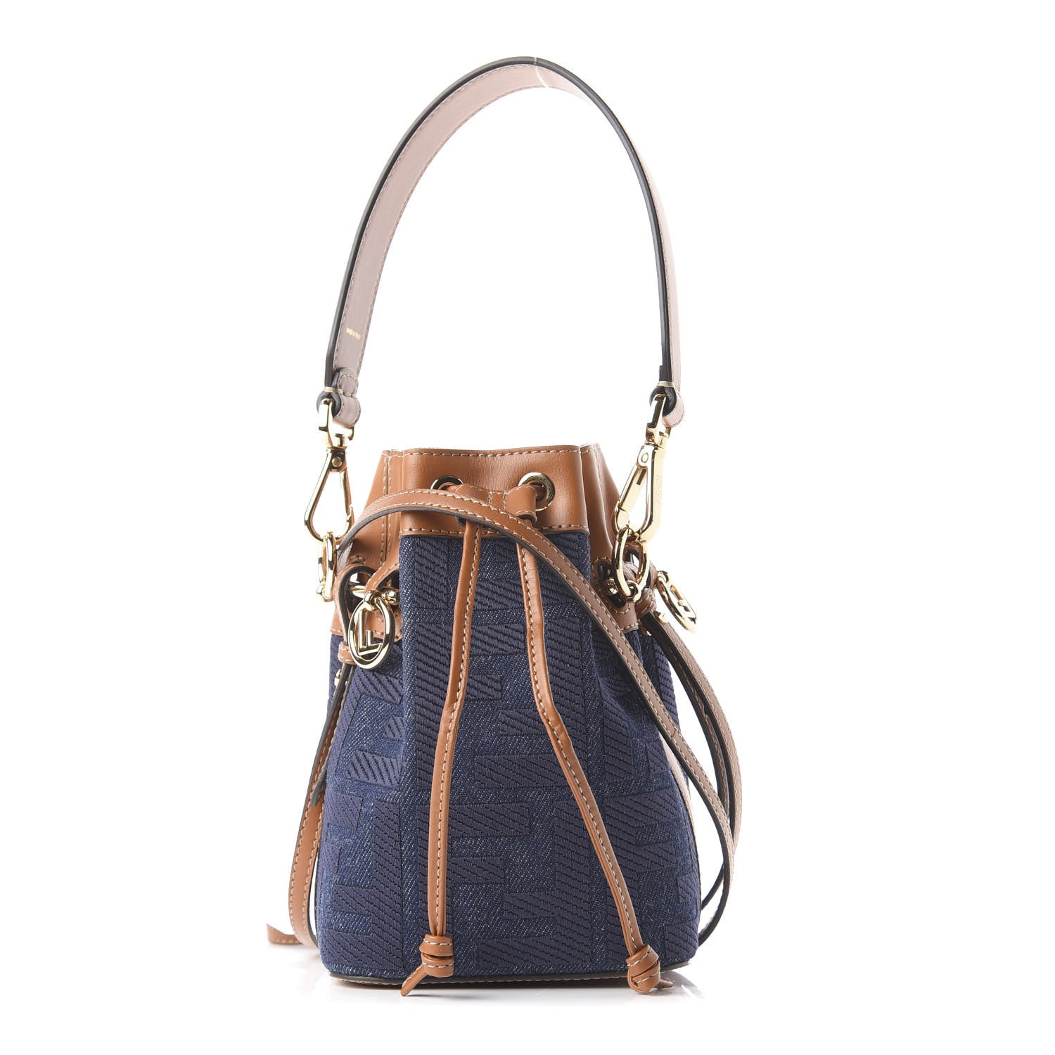 Fendi Denim Vitello King F is Fendi FF Embroidered Mini Mon Tresor Bucket Bag Blue Cuoio 1 of 12