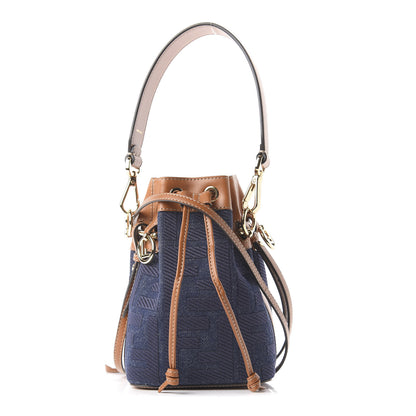 Fendi Denim Vitello King F is Fendi FF Embroidered Mini Mon Tresor Bucket Bag Blue Cuoio 1 of 12