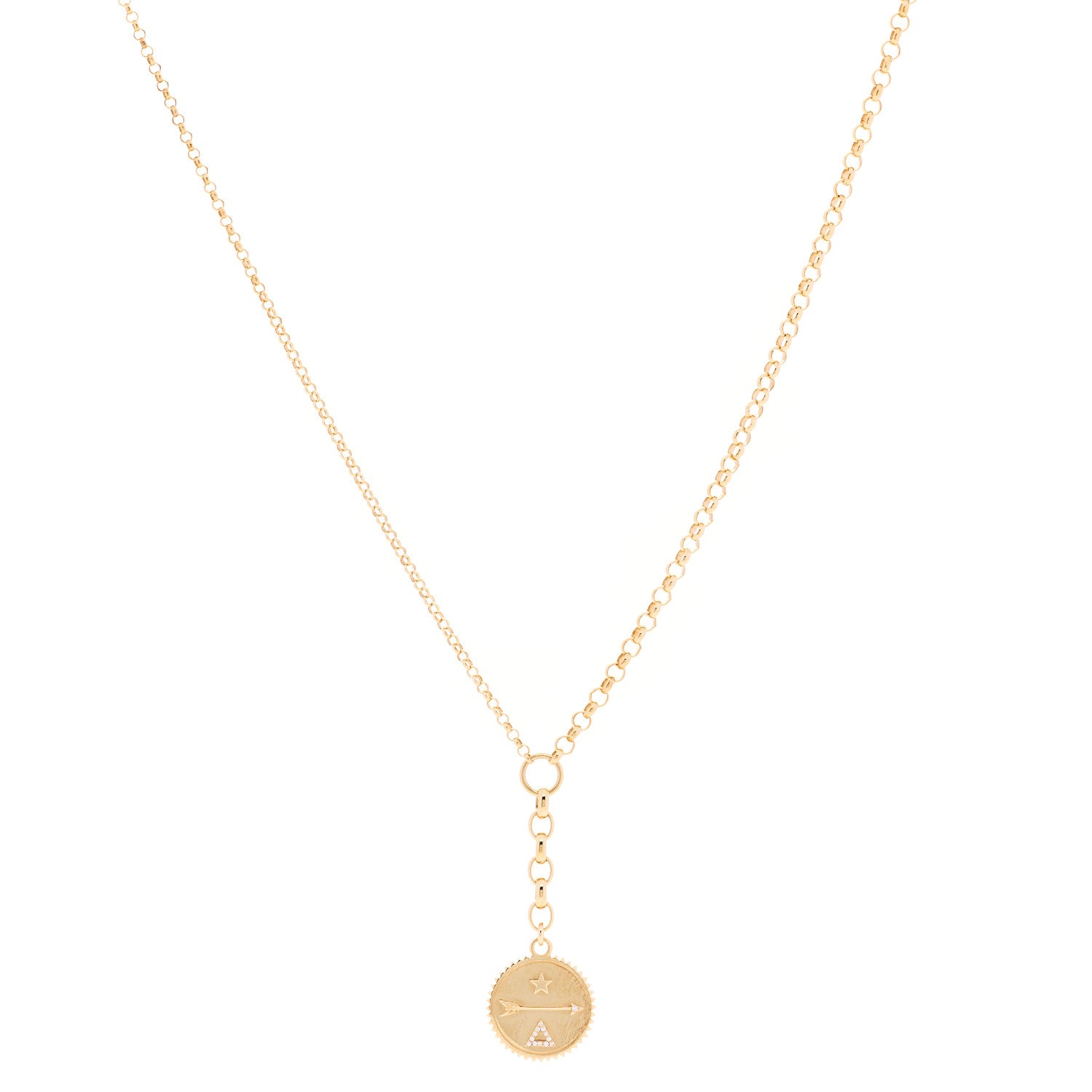 Foundrae 18K Yellow Gold Diamond Medium Dream Medallion Mixed Belcher Extension Chain Necklace 1 of 7