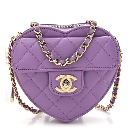 Chanel Lambskin Quilted CC In Love Heart Clutch With Chain Purple 1 of 11