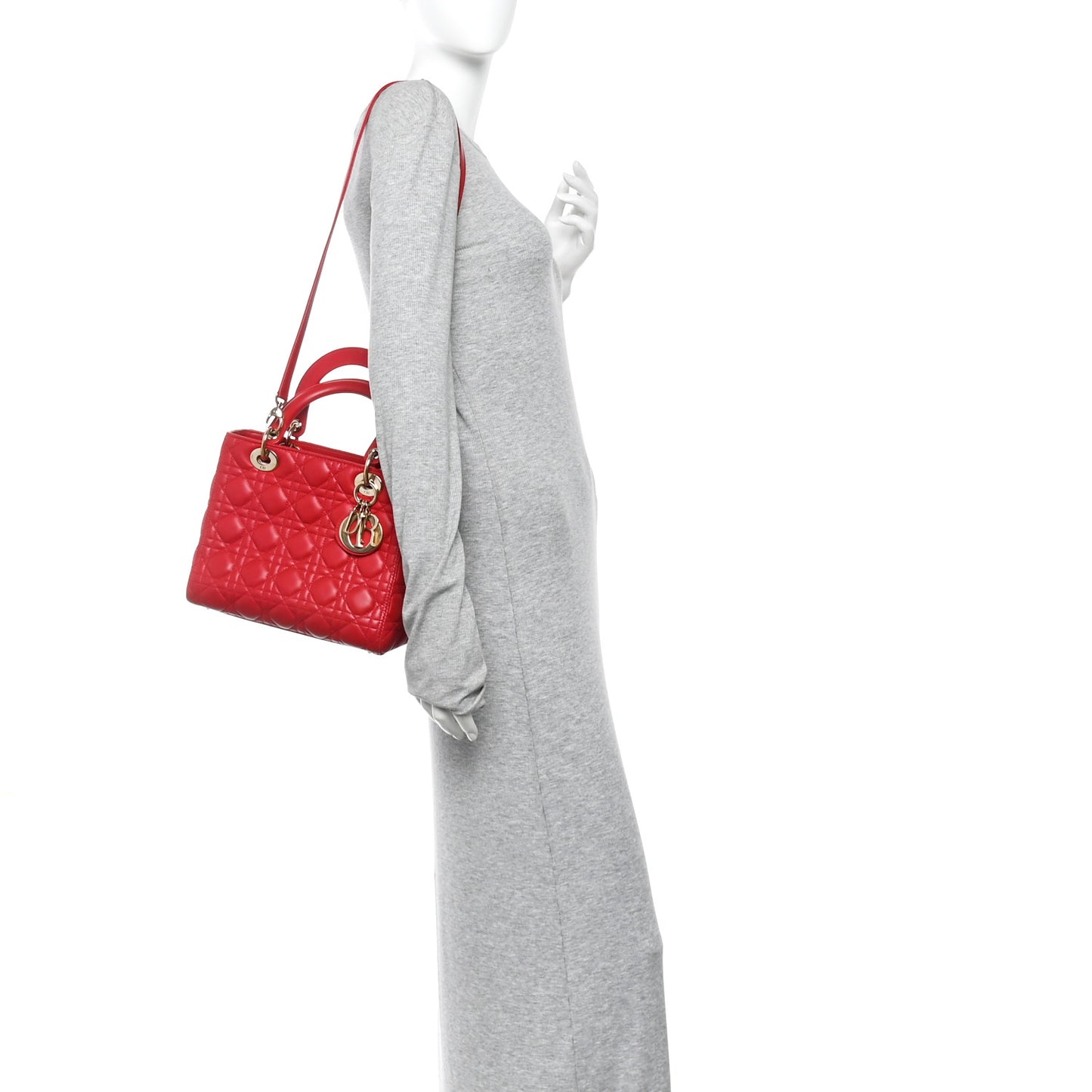 Lambskin Cannage Medium Lady Dior Red