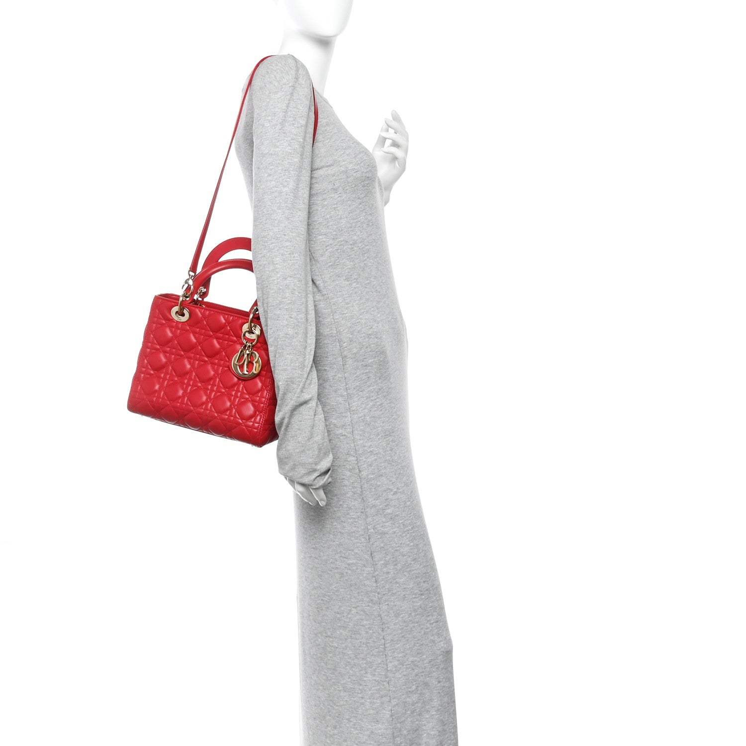 Christian Dior Lambskin Cannage Medium Lady Dior Red 2 of 11