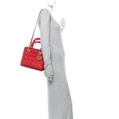 Christian Dior Lambskin Cannage Medium Lady Dior Red 2 of 11