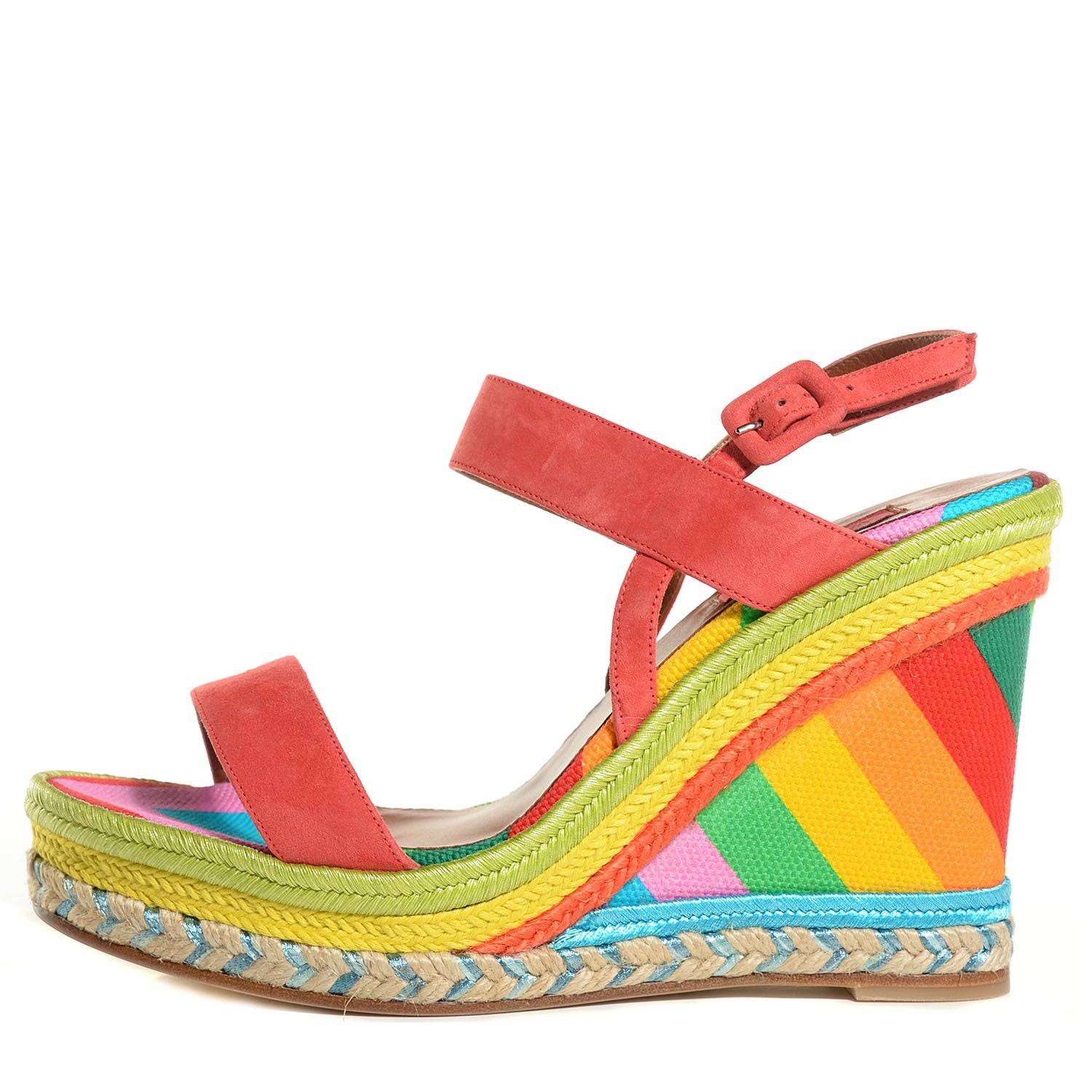 Valentino Garavani Nubuck Canvas 1973 Espadrille Wedge Sandals 38.5 Red 1 of 8