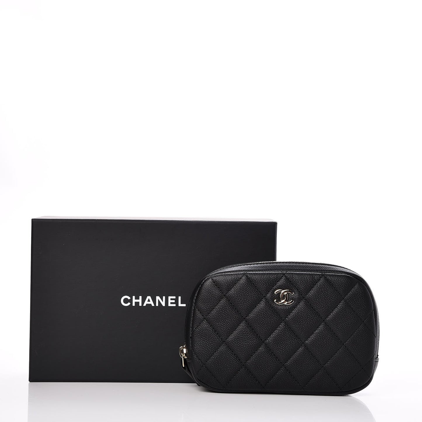 Caviar Quilted Small Curvy Pouch Cosmetic Case Black