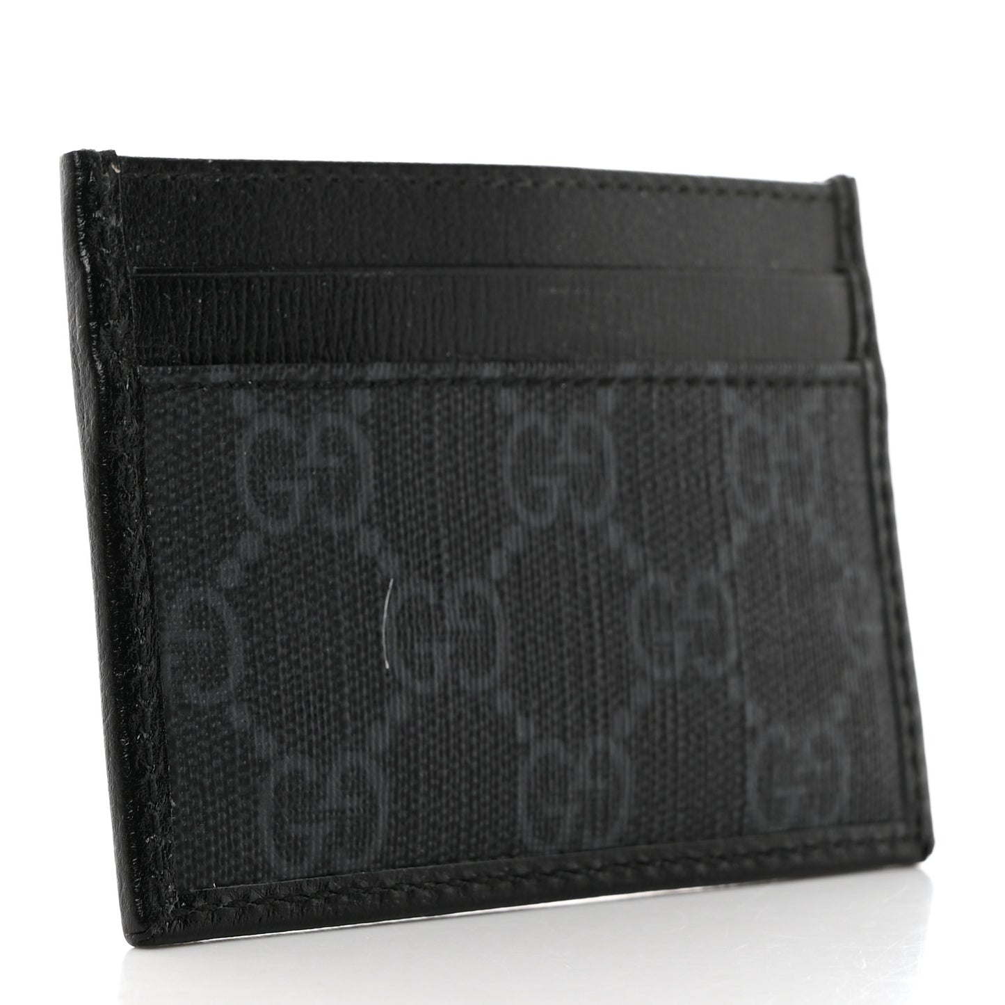 GG Supreme Monogram Textured Dollar Calfskin Retro Interlocking G Card Holder Black