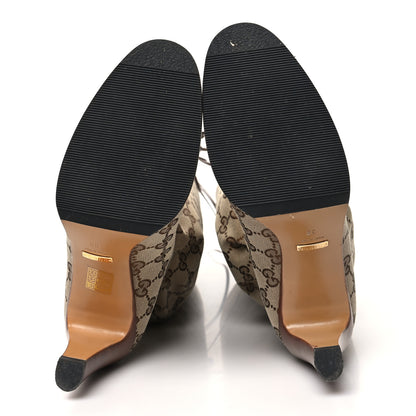 Gucci Monogram Lisa Mid Heel Boots 38 Beige Ebony 5 of 8