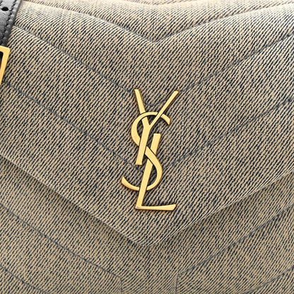 Saint Laurent Denim Y Quilted Monogram Toy Loulou Crossbody Bag Grey 8 of 11