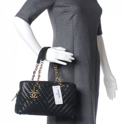Chanel Iridescent Calfskin Surpique Chevron Small Tote Black 2 of 9