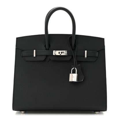 Hermes Epsom Horseshoe Birkin Sellier 25 Black Bleu Pale 1 of 11