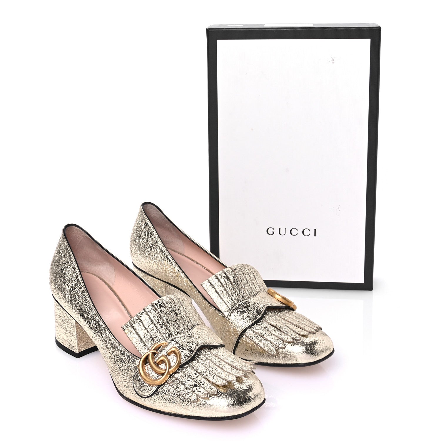 Gucci Galassia GG Marmont Fringe 50mm Loafer Pumps 41 Platino 9 of 9