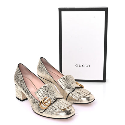 Gucci Galassia GG Marmont Fringe 50mm Loafer Pumps 41 Platino 9 of 9
