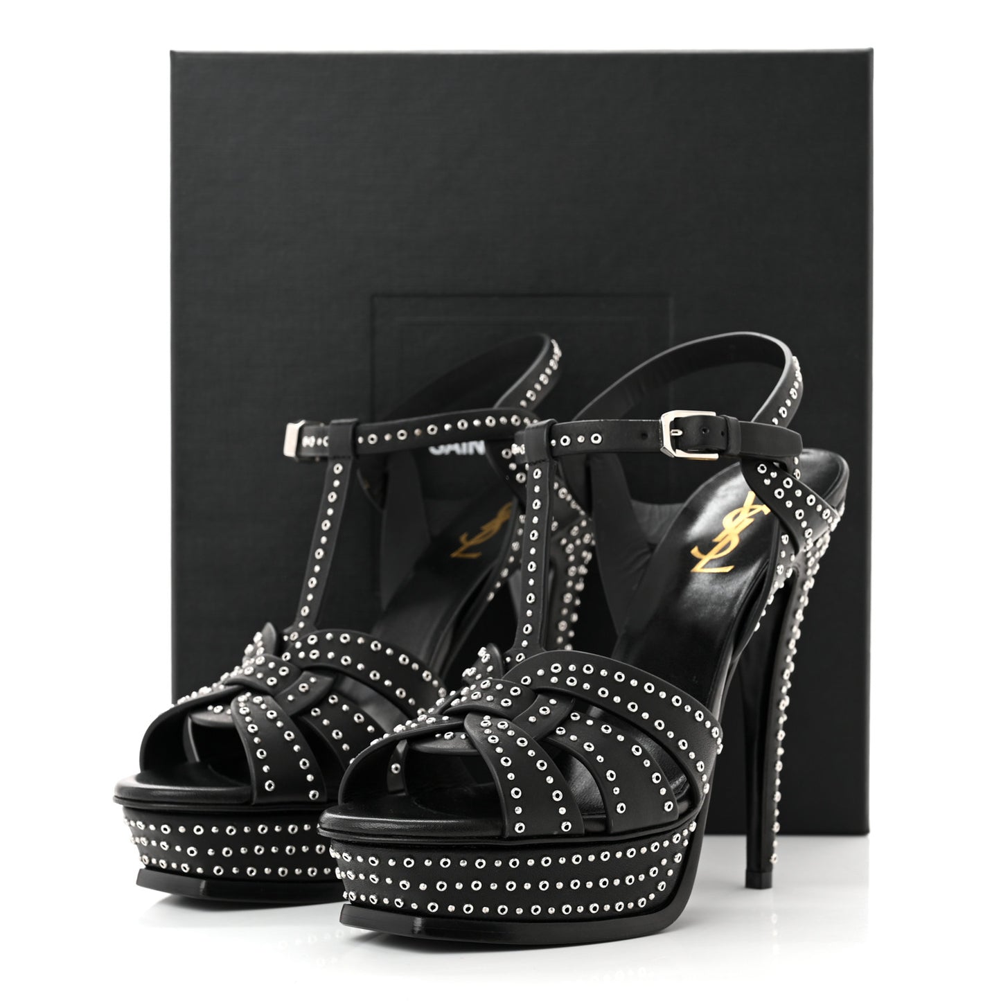 Calfskin Eyelet Studded Tribute 105 Platform Sandals 39 Black