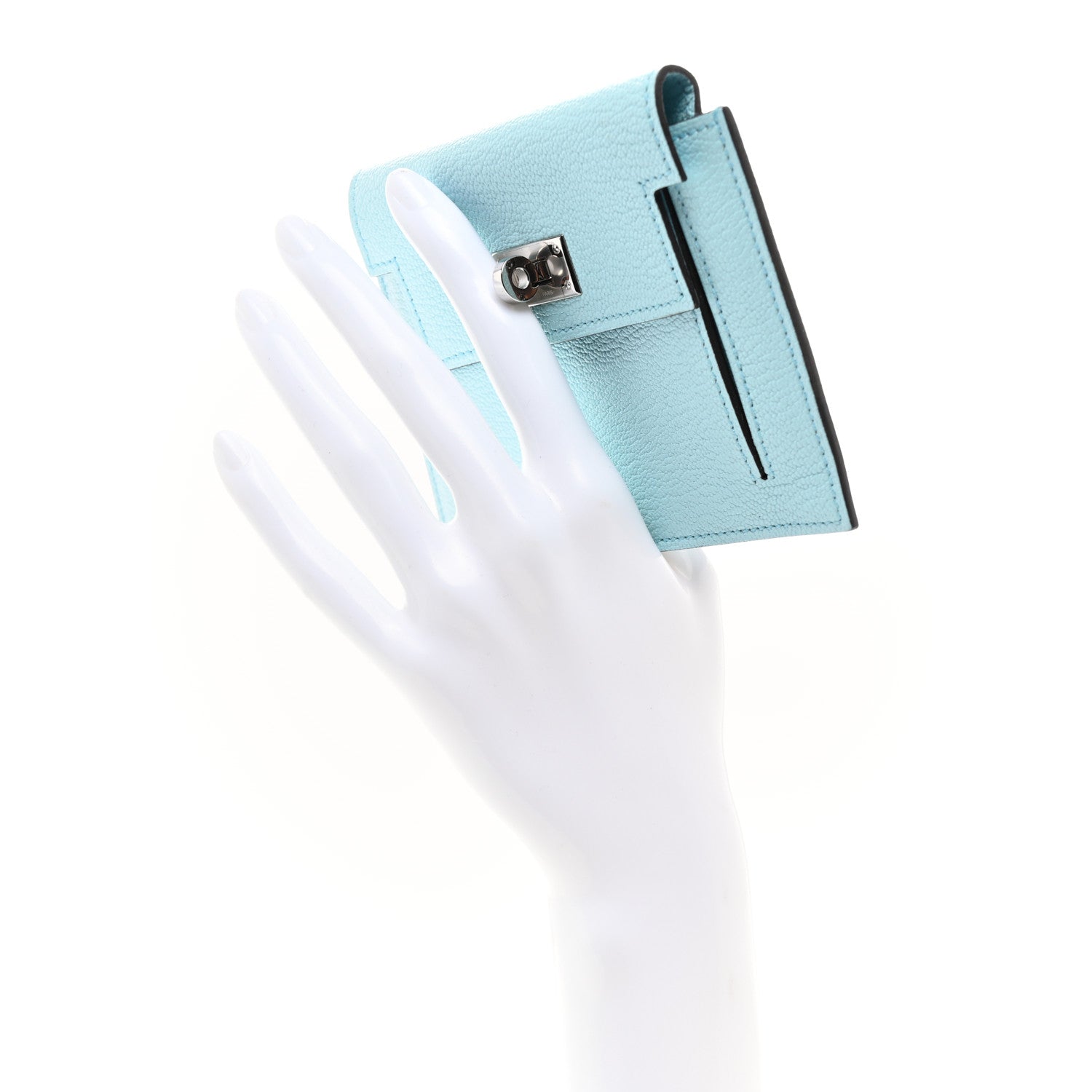 Hermes Chevre Mysore Kelly Pocket Compact Wallet Bleu Atoll 2 of 8