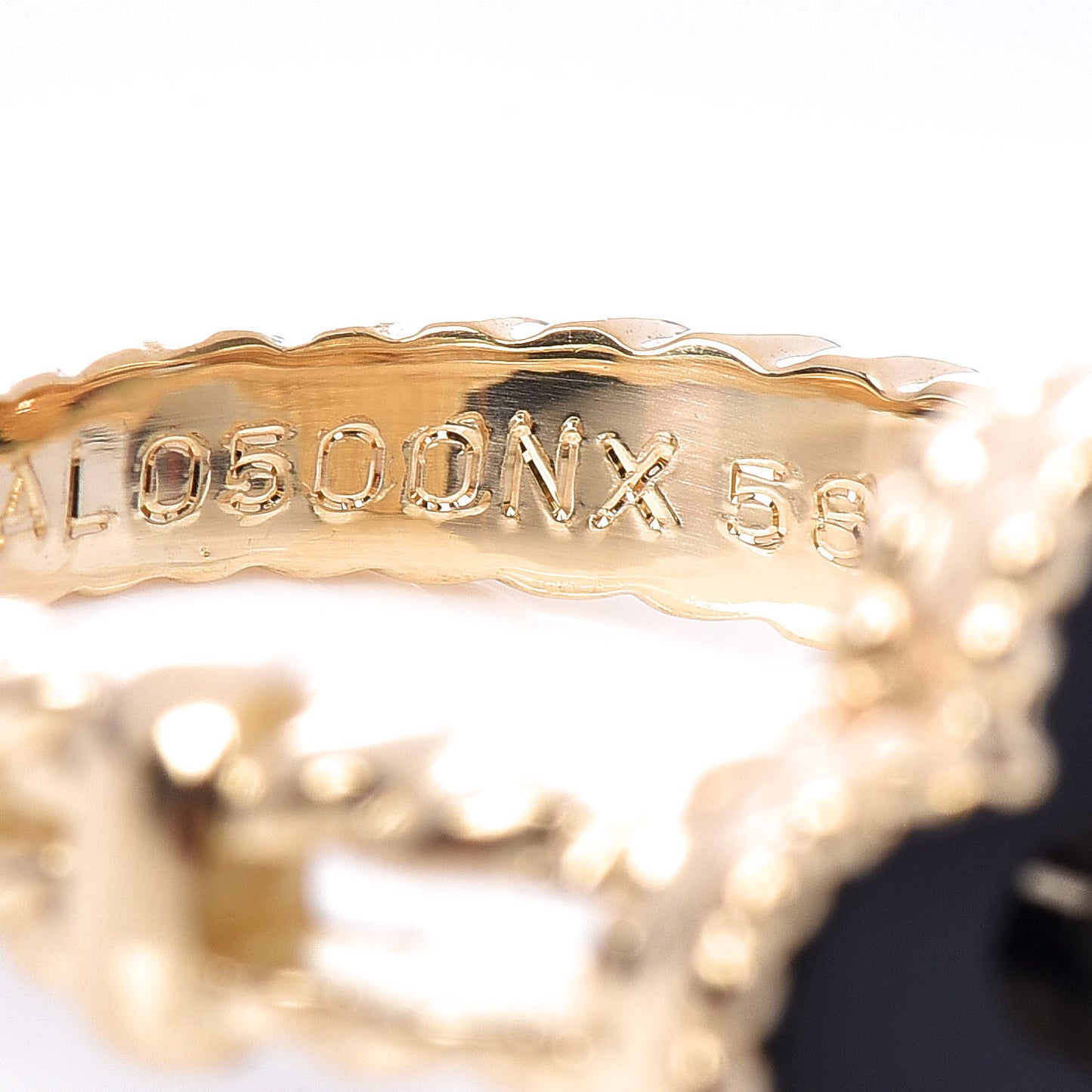 18K Yellow Gold Black Onyx Diamond Vintage Alhambra Ring 49 4.75