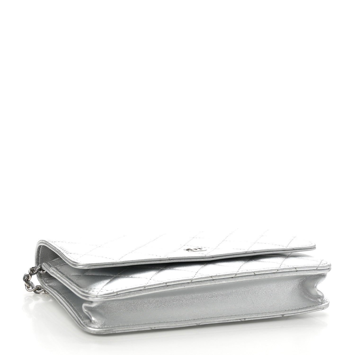 Chanel Metallic Lambskin Quilted Wallet On Chain WOC Silver 4 of 12