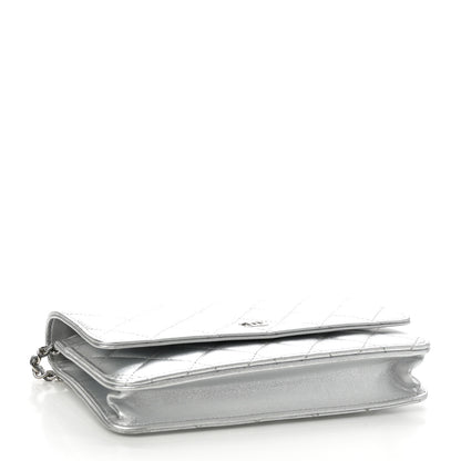 Chanel Metallic Lambskin Quilted Wallet On Chain WOC Silver 4 of 12