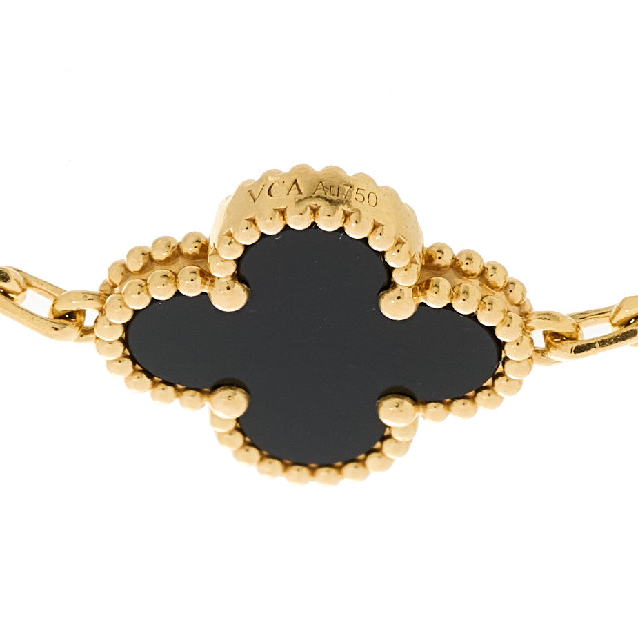 Van Cleef & Arpels 18K Yellow Gold Black Onyx 5 Motifs Vintage Alhambra Bracelet 4 of 5