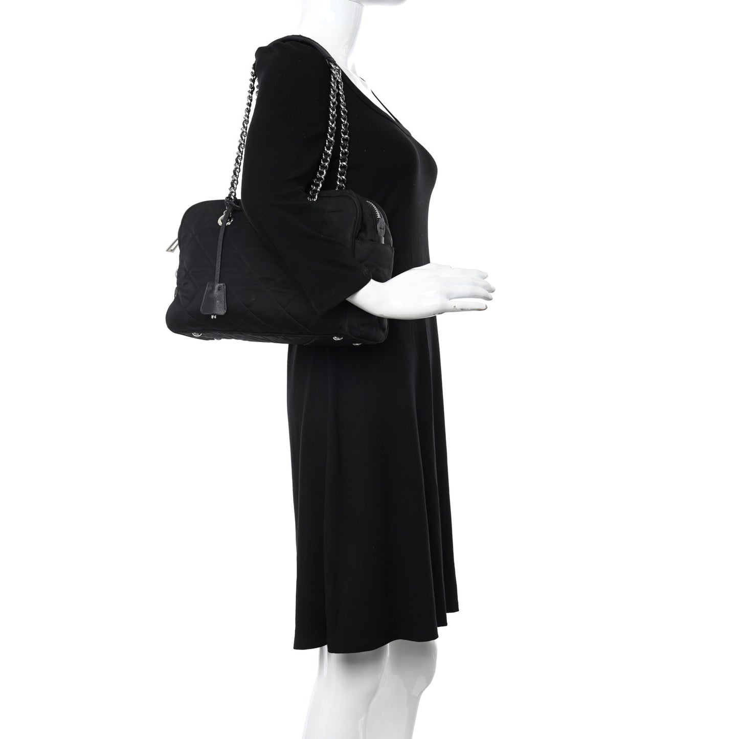 Nylon Tessuto Impuntu Quilted Shoulder Bag Black