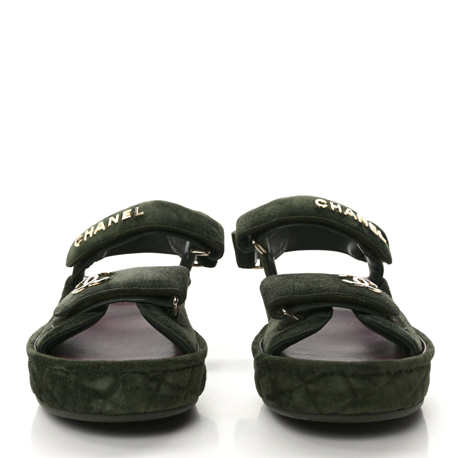 Chanel Suede Quilted Platform Sandals 38 Green 2 of 8