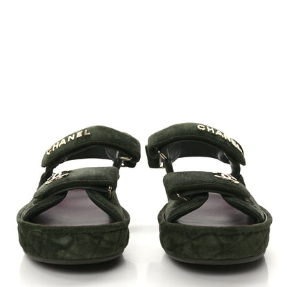 Chanel Suede Quilted Platform Sandals 38 Green 2 of 8