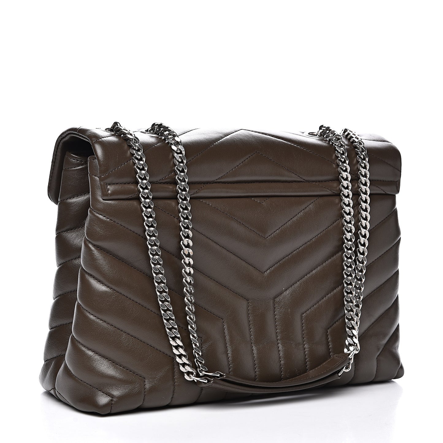 Calfskin Y Quilted Monogram Medium Loulou Monogram Chain Satchel Kaki Fonce