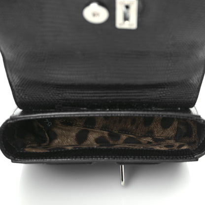 Dolce & Gabbana Lizard Calfskin Embossed Small Monica Top Handle Bag Black 5 of 9