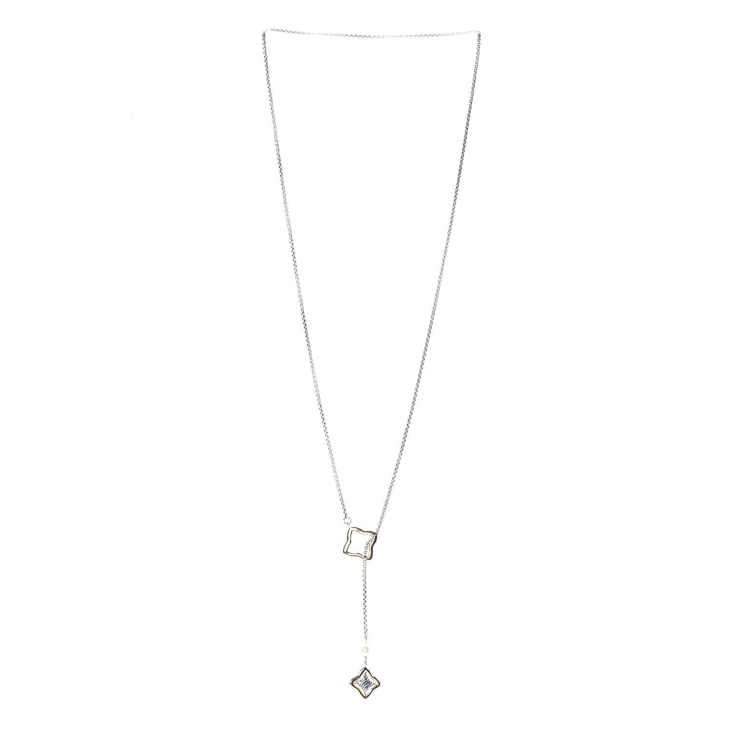 David Yurman Sterling Silver 18K Yellow Gold Pearl Quatrefoil Lariat Necklace 3 of 7
