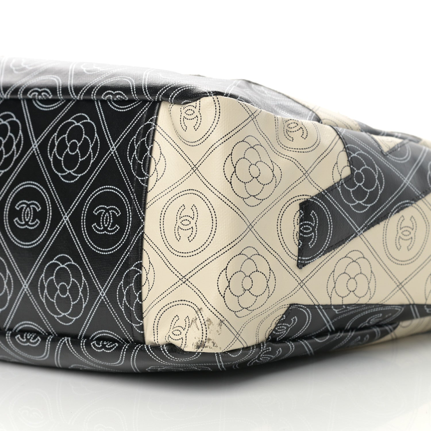 Chanel Coated Canvas Camellia Medium Shopping Tote Black Beige 9 of 12