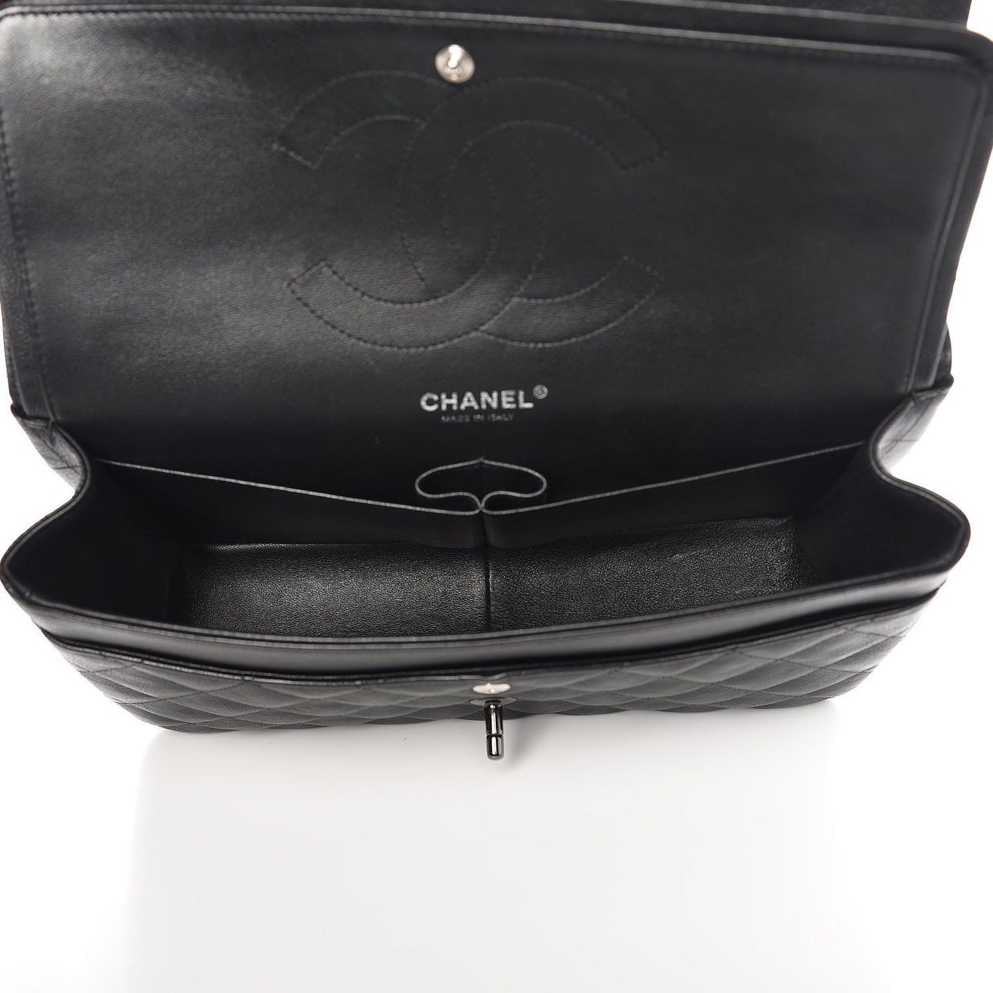 Crumpled Calfskin Quilted Jumbo Double Flap So Black