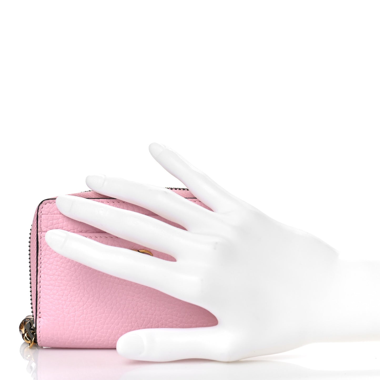 Piuma Calfskin Bamboo Double G Zip Card Case Sugar Pink