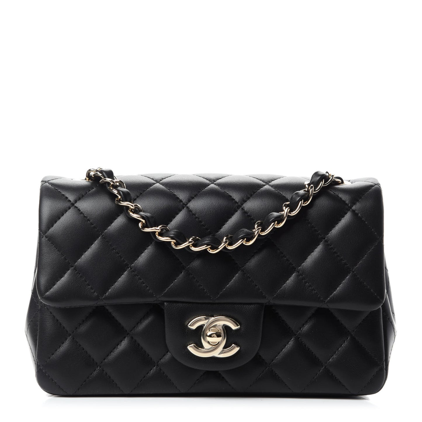 Lambskin Quilted Mini Rectangular Flap Black