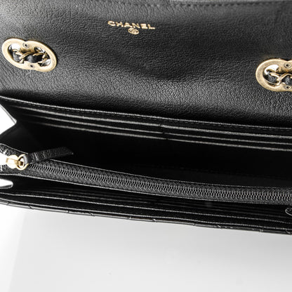 Chanel Patent Goatskin Quilted Small CC Eyelet Wallet On Chain WOC Black 5 of 9