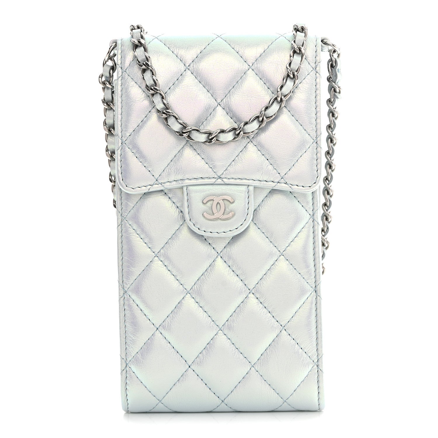 Chanel Iridescent Lambskin Quilted CC Phone Holder Blue 1 of 12
