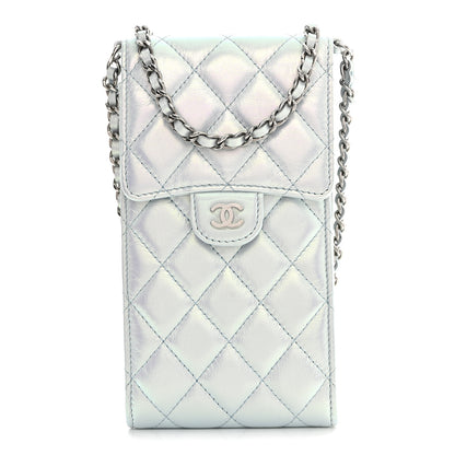 Chanel Iridescent Lambskin Quilted CC Phone Holder Blue 1 of 12
