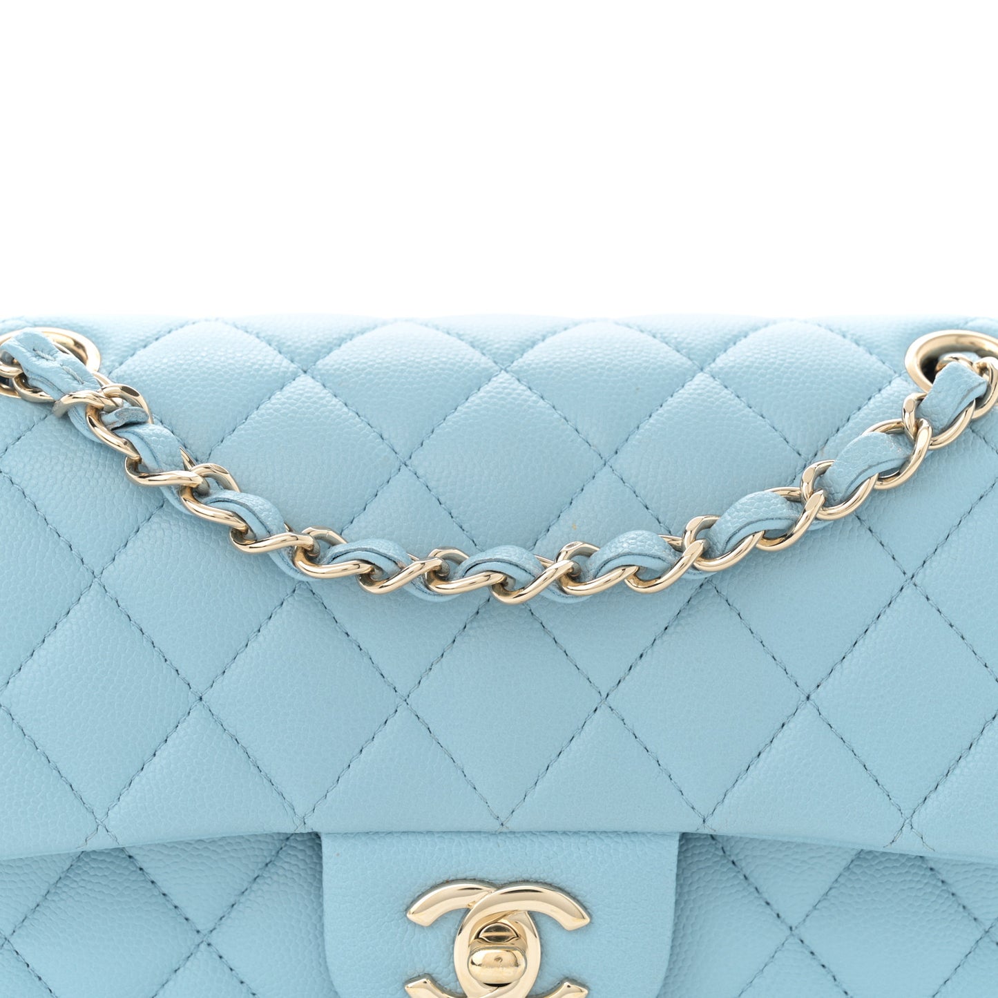 Caviar Quilted Small Double Flap Light Blue