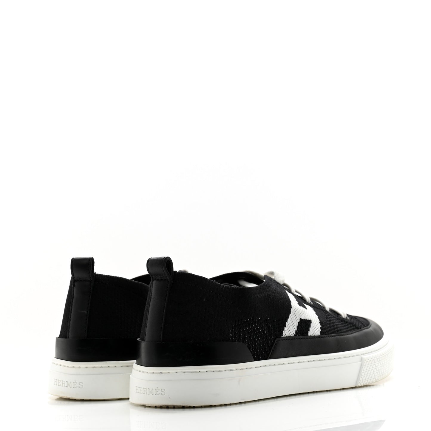 Knit Fabric Calfskin Deep Sneakers 39 Black White