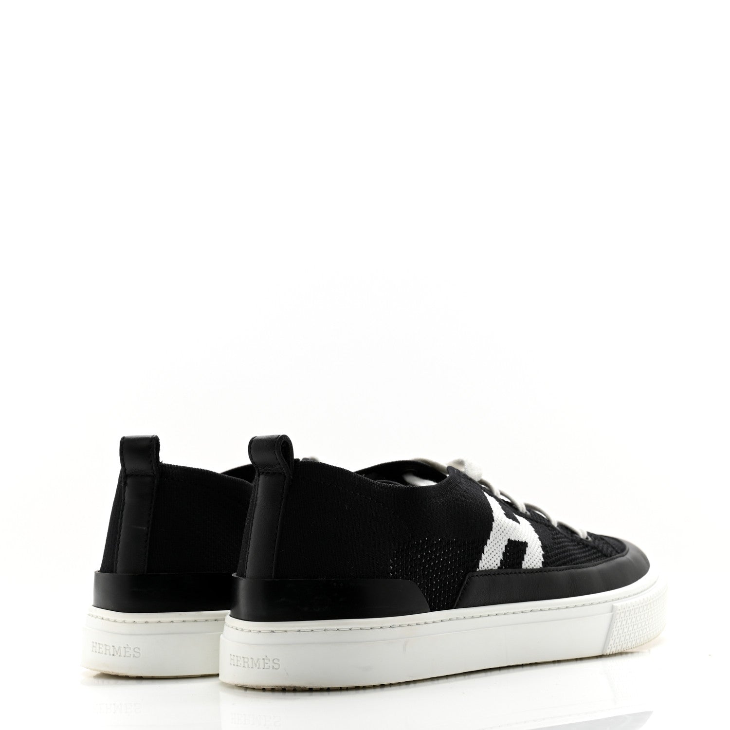 Hermes Knit Fabric Calfskin Deep Sneakers 39 Black White 4 of 11
