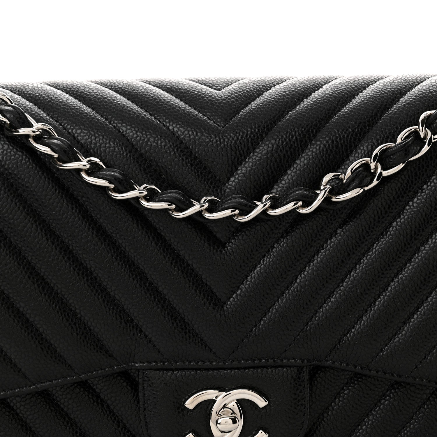 Chanel Caviar Chevron Quilted Jumbo Double Flap Black 8 of 15