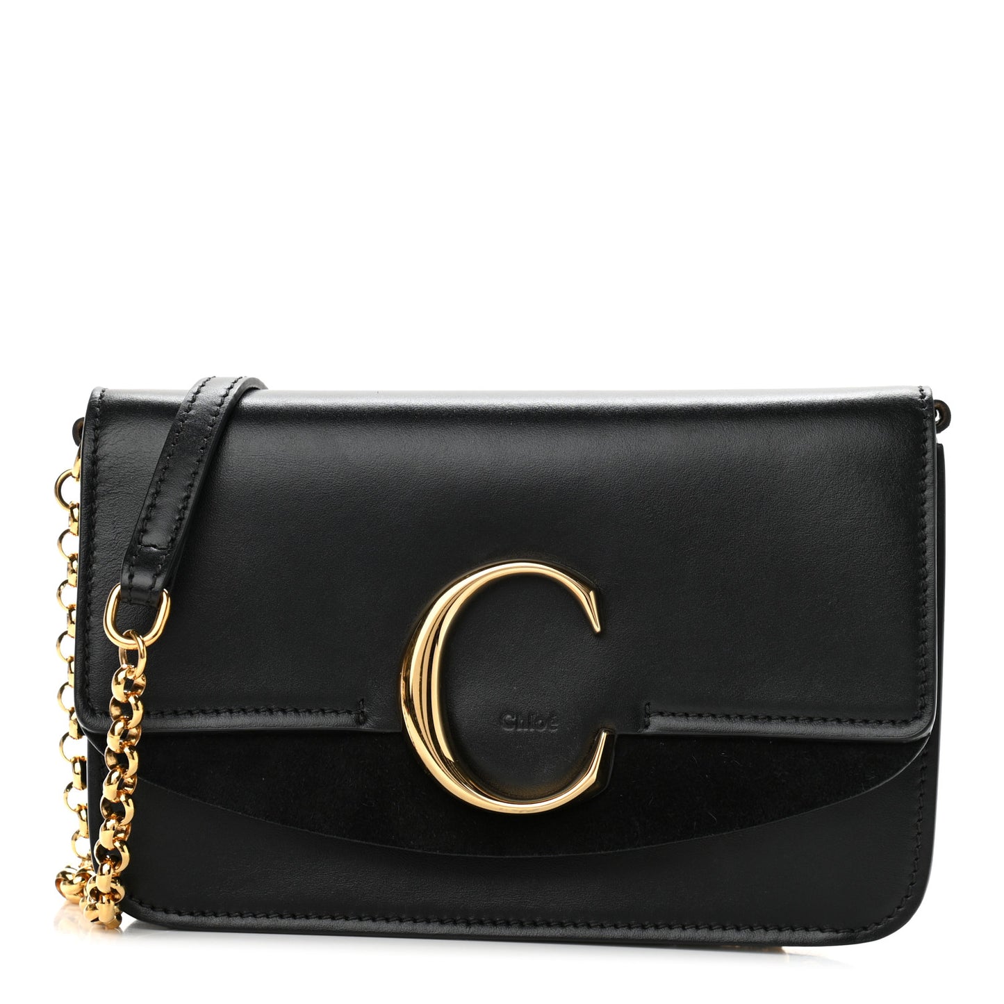 Calfskin Suede C Clutch With Chain Black