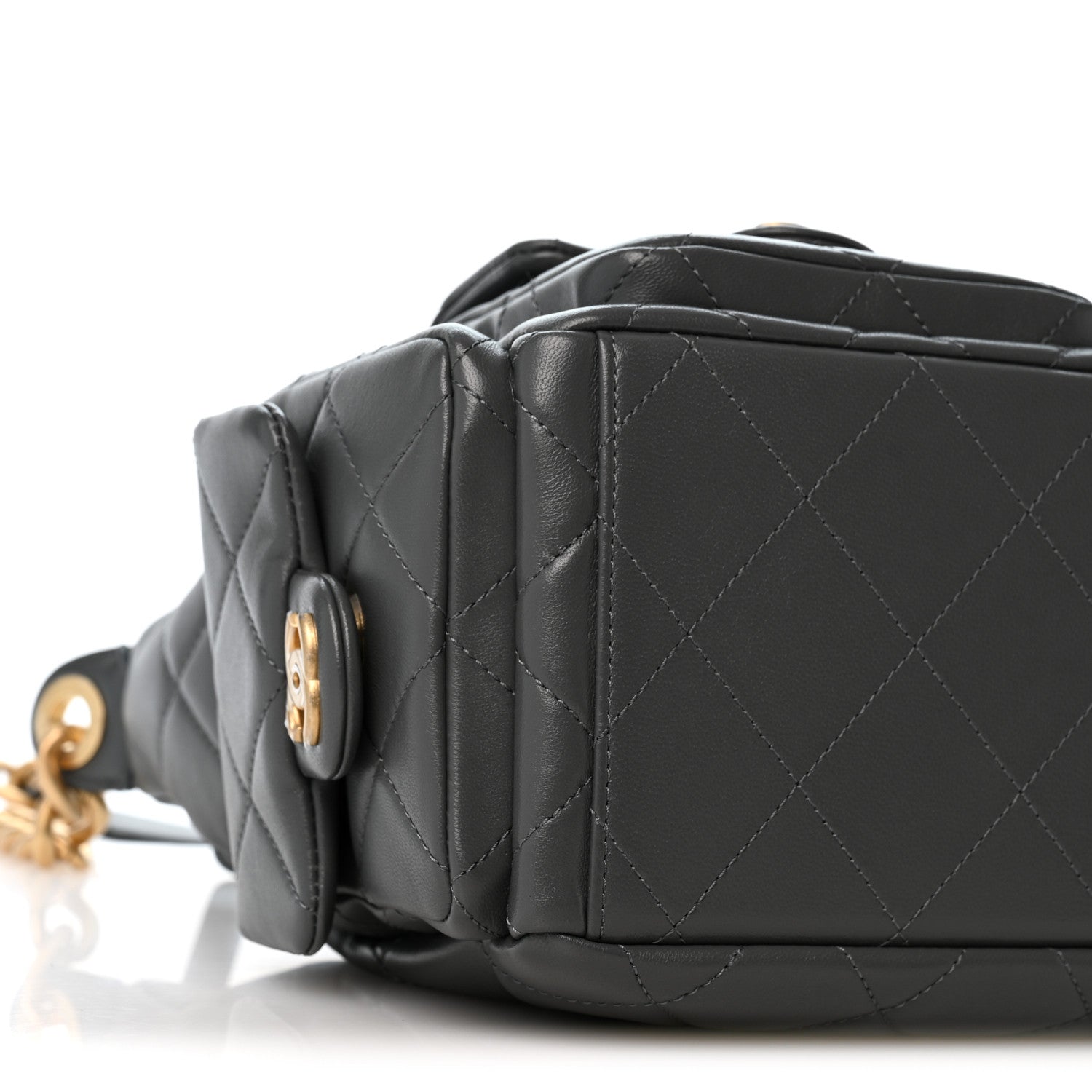 Chanel Shiny Lambskin Quilted Trendy Pockets Hobo Dark Grey 9 of 10